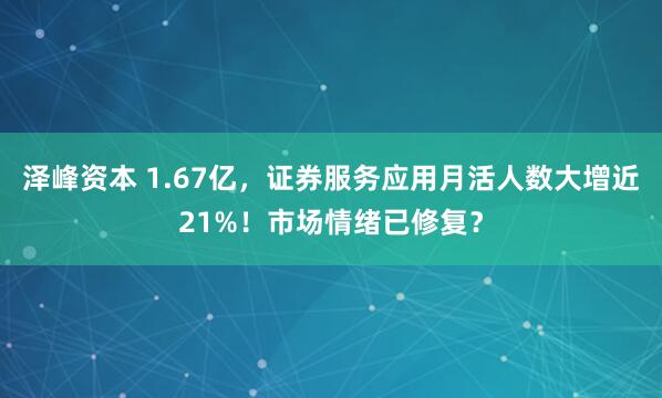 泽峰资本 1.67亿，证券服务应用月活人数大增近21%！市场情绪已修复？